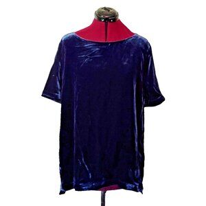 Sundance Velour Top Blue Womens Size Large Rayon Silk Blend Side Split